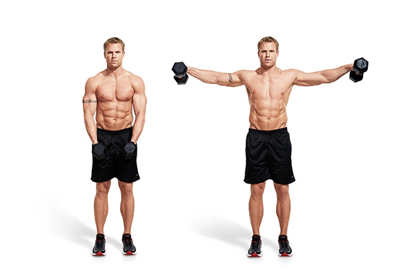 Các bài tập cơ vai tại nhà cho nam: Nâng tạ 2 bên – Lateral Raises